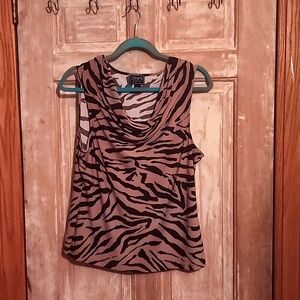 Zebra print cowl neck tank top